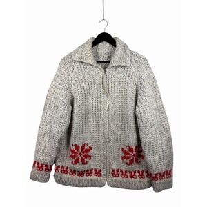 Vintage Wool Cowichan Style Nordic Sweater Zip Cardigan Snowflake Men's M approx